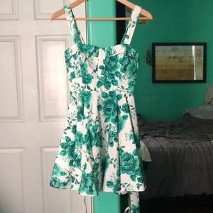 teal rose print vintage dress